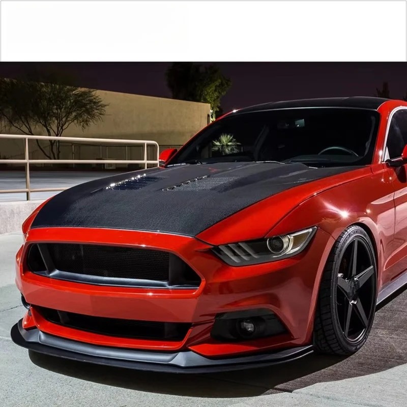 Carbon Fiber Hood With Functional Vents Back Pad Removable for Mustang 2015- 2017 Upgrade